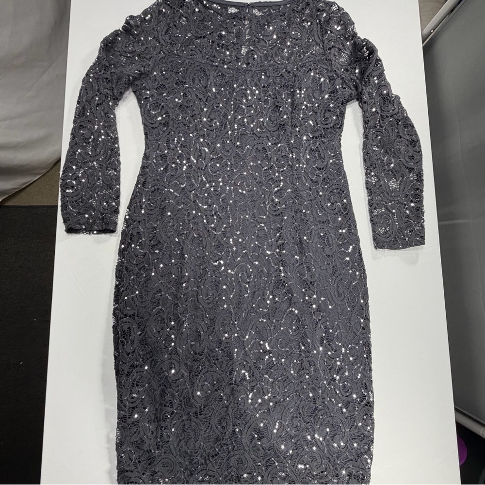 Gray Lace Sequin Long Sleeve Dress Womens Size M Cocktail Evening